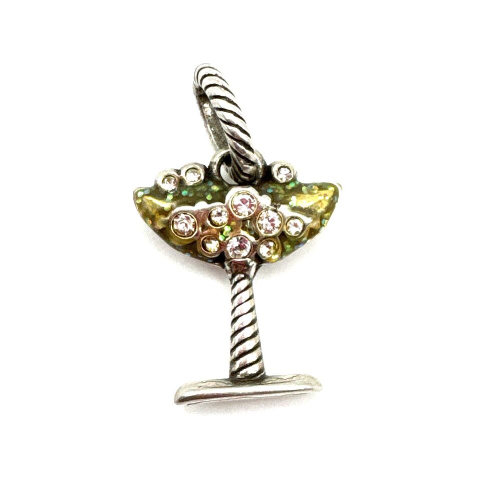 Brighton Martini Drink Alcohol Margarita Green Crystals Silver Pendant Charm